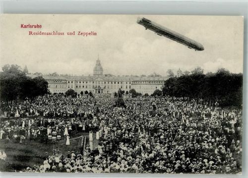Karlsruhe Menschenmasse Residenzschloß und Zeppelin Verlag Geschwister Moos Nr. 1939