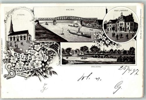 Stolzenau 1897 Kirche Weserbrücke Raddampfer Post Rathaus
