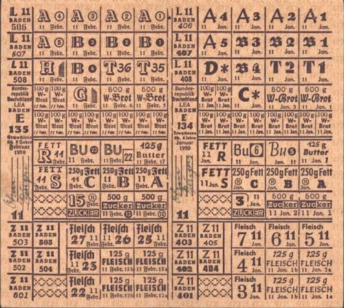 Lebensmittelkarte 1950 Baden; KEINE AK, ca. 18,5x16,7 cm aufgeklappt