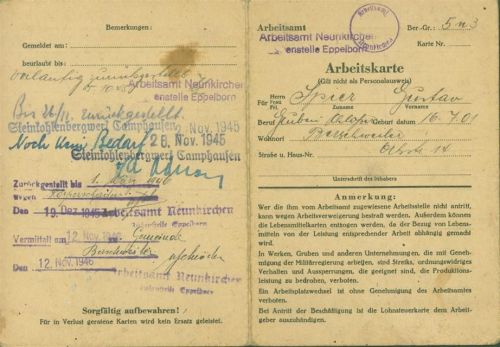 Eppelborn 1945 Arbeitskarte