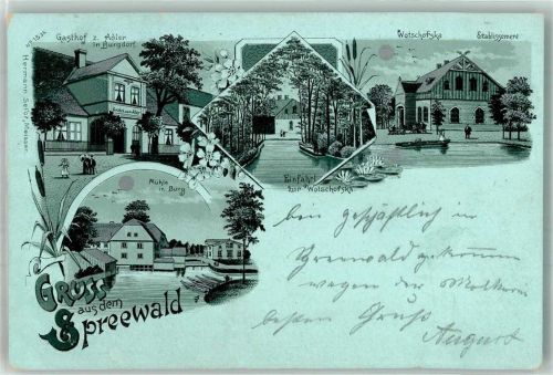 Burg 1902 Spreewald Mühle Gasthaus zum Adler Etablissement Wotschofska