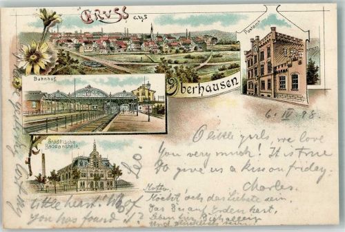 Oberhausen 1898 Bahnhof Städtische Badeanstalt Post