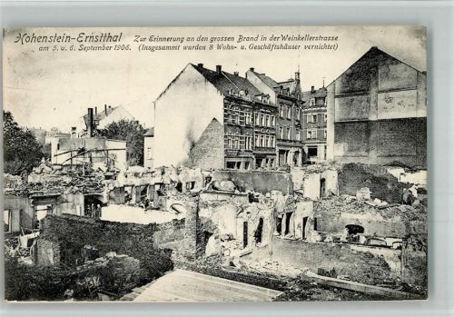 Hohenstein-Ernstthal 1906 Brandkatastrophe Sept. 1906 Weinkellerstraße Zerstörte Gebäude