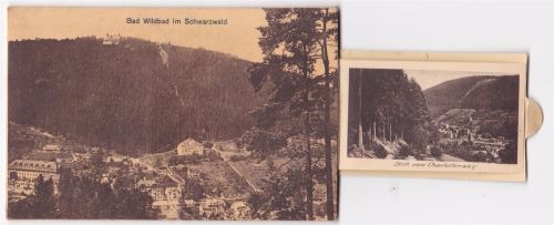 Bad Wildbad ausziehbarer Papierstreifen Kurplatz Olgastraße Enzwehr Versorgungsanstalt Schwanensee Kuranlagen Kriegerdenkmal Wildsee