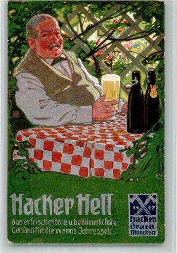 München Hacker Hell Bier Werbung sign. C. Moos