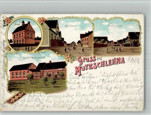 Mutschlena 1902 Lithographie Dorfstrasse Gasthaus Mutzschlehna