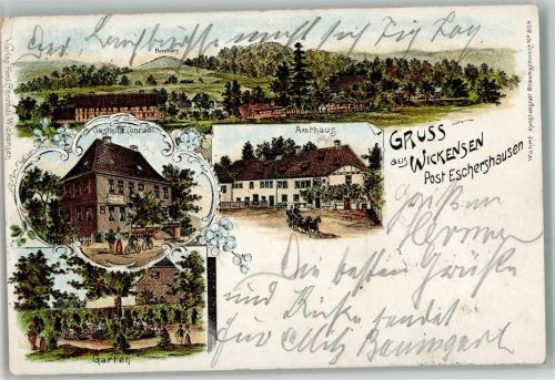 Wickensen 1906 Lithographie Gasthaus F. Conradi Amthaus Homburg