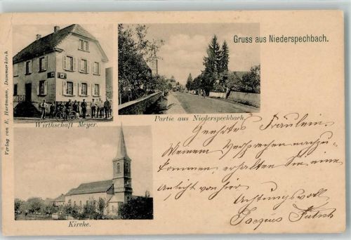 68720 Spechbach-le-Bas Niederspechbach 1900 Gebrauchsspuren Gasthaus Meyer Kirche