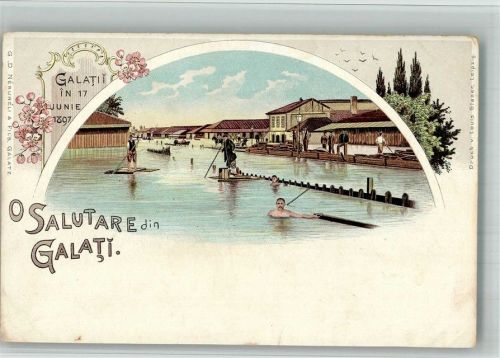 Galati Mamertino 1897 Floss Schwimmbad Lithographie