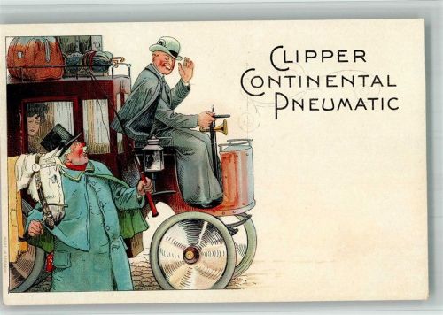 Clipper Pneumatic Kutscher und Automobil Lithographie Continental 1899 BOAKC