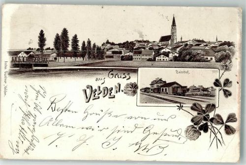 Velden 1901 Lithographie Bahnhof Pfarrkirche St. Peter