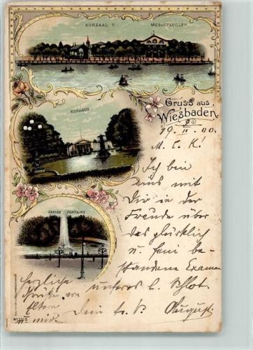 Wiesbaden 1900 Kursaal Musikpavillion Kurhaus Große Fontaine