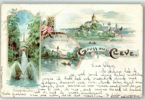 Kleve 1903 Amphitheater Schwanenburg Schwäne Rosen