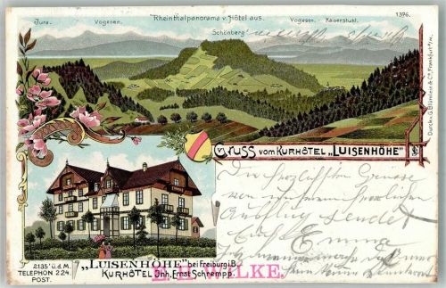 Freiburg 1902 Hotel Luisenhöhe Rheintal Jura Vogesen Kaiserstuhl
