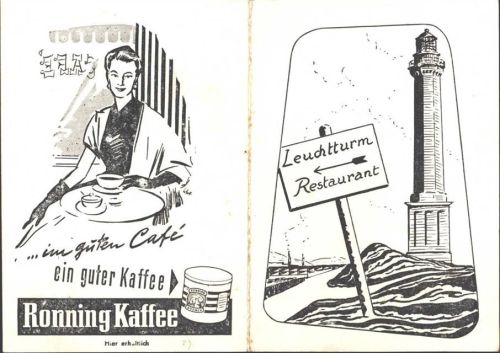 Norderney Ronning Kaffee Klappkarte Leuchtturm Restaurant; KEINE AK, ca. 21,1x15 cm aufgeklappt