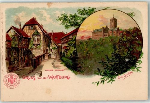 Wartburg Innerer Burghof Wartburg sign. Erw. Spindler Hotel Gasthaus Schloss Gruss