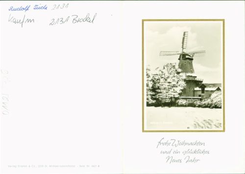 Brockel Windmühle Winter Klappkarte Glückwünsche Weihnachten Neujahr