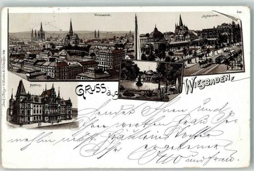 Wiesbaden 1901 Rathaus Kochbrunnen Straßenbahn
