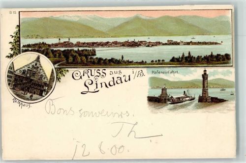 Lindau 1900 Hafeneinfahrt Leuchtturm Rathaus