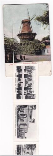 Potsdam 1907 ausziehbarer Papierstreifen Histor. Mühle Windmühle Felsentor Schloss Sanssouci Orangerie Pekinger astron. Instrumenten Neues Palais Marmor-Palais Schloss Babelsberg Stadtschloss Neptunsgruppe Nauener Tor