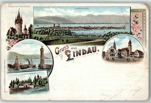 Lindau 1897 Diebsturm Hafeneinfahrt Markt Platz