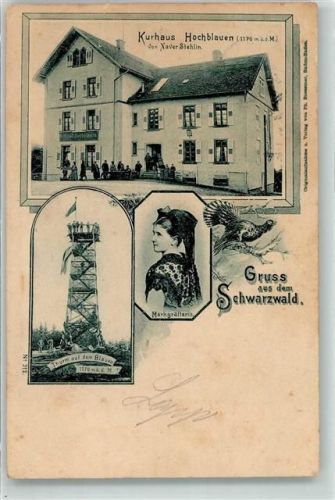 Hochblauen 1901 Kurhaus Aussichtsturm Markgräflerin Tracht Auerhahn