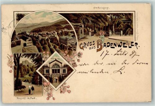 Badenweiler 1897 Mamor Bad Kurpark Hotel Römerbad Lithographie