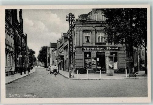 39307 O3280 Genthin - Poststraße Naverma-Haus Litfaßsäule Emailleschild Radfahrer