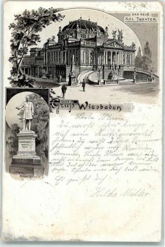 Wiesbaden 1900 Königl. Hoftheater Kaiser Wilhelm I.-Denkmal