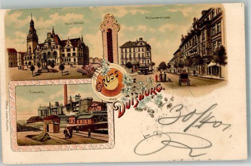 Duisburg 1901 Ottmar Zieher Neues Rathaus Eisenwerk Pferdestraßenbahn