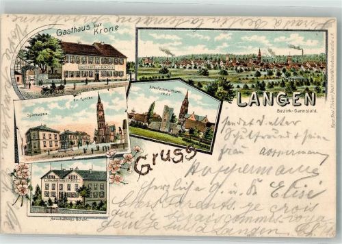 Langen 1901 Sparkasse Gasthaus zur Krone Alter Festungsturm Haushaltungsschule
