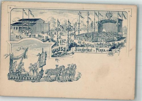 Pirna Lithographie Sängerfest 1898 Festzug Festwagen