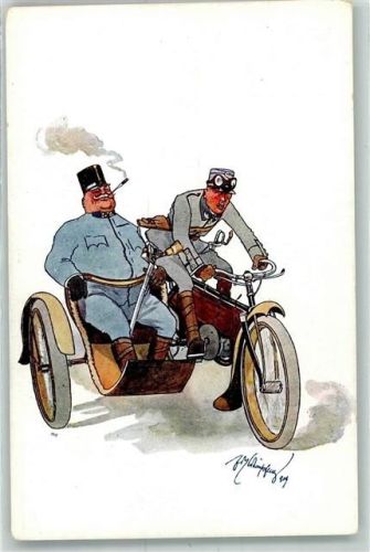 Motorrad Beiwagen Soldat Uniform Rauchen BKW I Nr 583-3