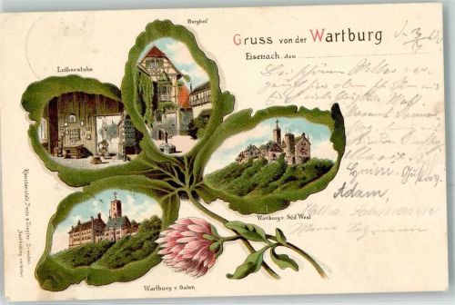Eisenach 1900 Gruss von der Wartburg Kleeblatt Lutherstube Burghof