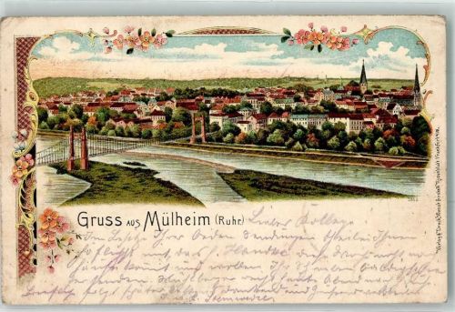 Mülheim 1900 Bahnpost Crefeld Zug 2 26.9.00 Petrikirche Schlossbrücke