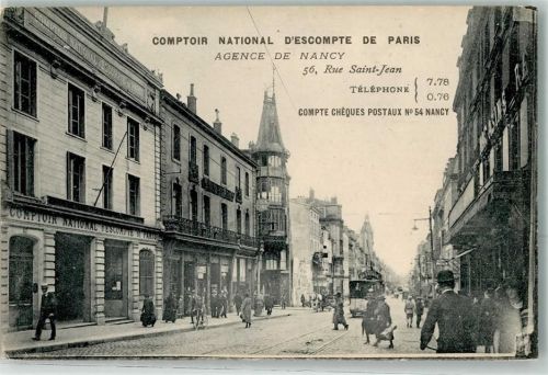 Nancy Comptoir National d Escompte de Paris 56 Rue Saint Jean Tram Straßenbahn Fahrrad