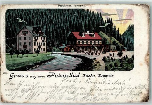 Polenztal 1904 Lithographie Gasthaus Polenztal