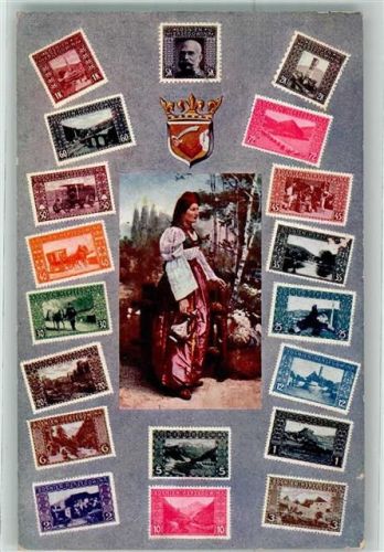 1913 Briefmarkencollage Wappen Tracht