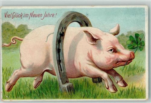 1909 Neujahr großes Hufeisen AK