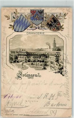 Erlangen 1900 Prägedruck Orangerie Wappen