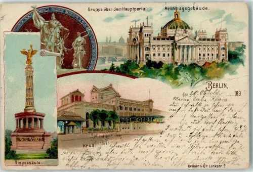 Tiergarten 1897 Siegessäule Reichstagsgebäude Kroll