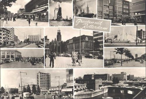 Rotterdam 1960 Straßen Hafen Brunnen, leichter Knick am unteren Rand