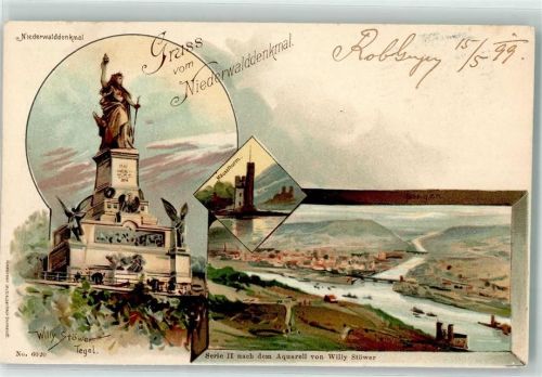 Rüdesheim 1898 Gruss aus Niederwalddenkmal AK