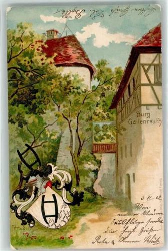 91320 W8553 Burggaillenreuth , Oberfr Künstlerkarte Burg Gailenreuth Wappen sign. Frhr. v. S.
