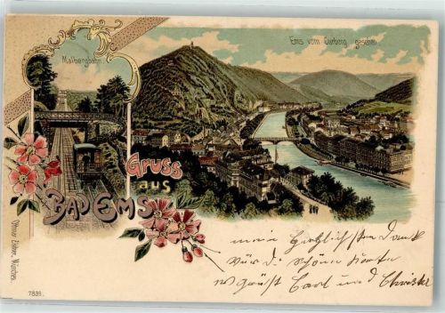 Bad Ems 1900 Malbergbahn Brücke Gruss Blumen