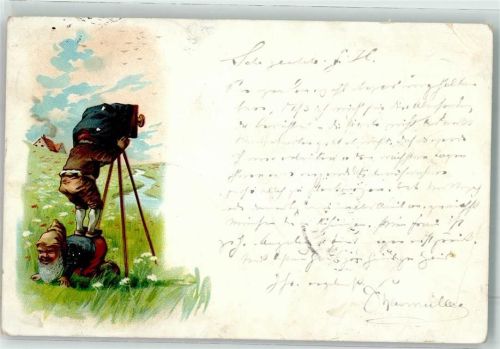 1898 Zwerg Kind steht auf dem Rücken und fotografiert Lithographie
