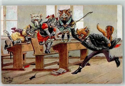 Katze vermenschlicht Schule Maus TSN Serie 1423 AK
