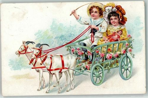 1900 Ziegen-Karre Kinder Puppen