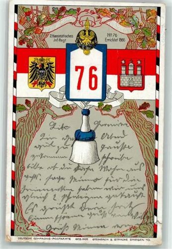 Troddel 2. Hanseatisches Inf. Regiment Nr. 76 Wappen Jugendstil Deutsche Compagnie Postkarte Steinbach & Strache i. Dresden