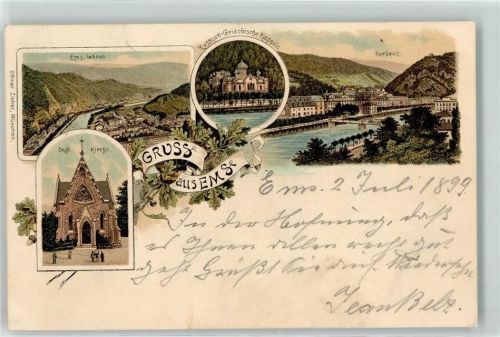 Bad Ems 1899 Englische Kirche Russisch Griechische Kapelle Kurhaus Brücke Eichenblatt Gruss